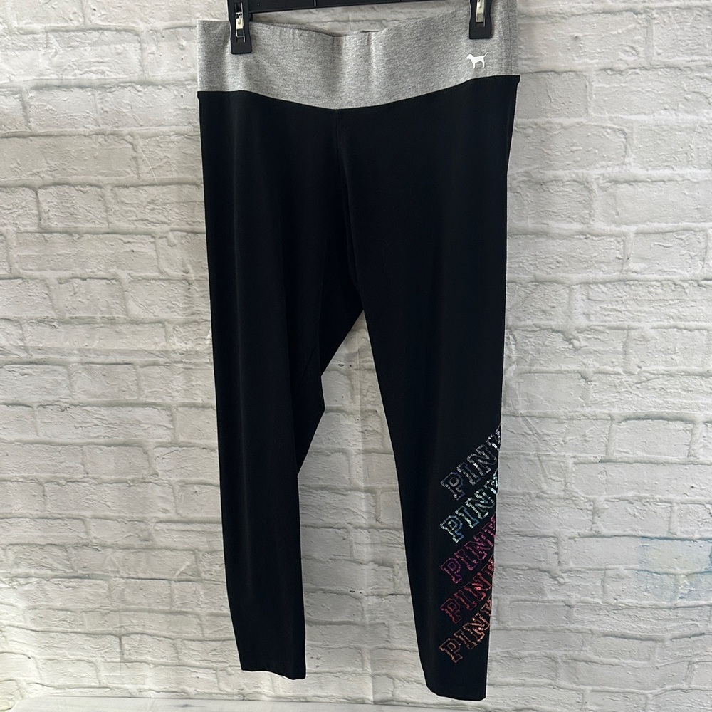 PINK Victoria's Secret Black Leggings with Gray Waistband